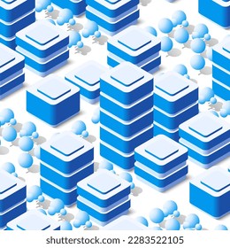 Isometric view of the city. Collection of houses 3D illustration 3d module block district part
