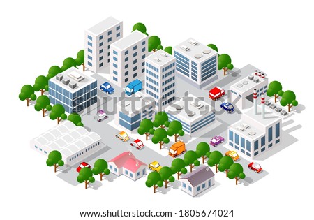 Isometric view of the city. Collection of houses 3D illustration 3d module block district part