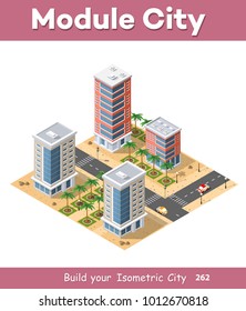 Isometric view of a city town in the desert natural landscape