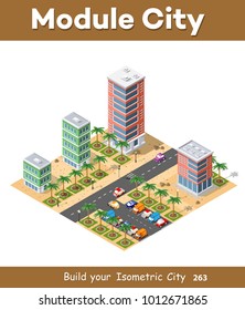 Isometric view of a city town in the desert natural landscape