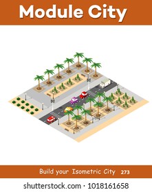 Isometric view of a city town in the desert natural landscape