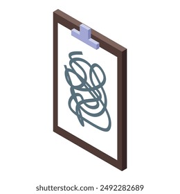 Isometric view of clipboard with abstract scribble representing mental health issues