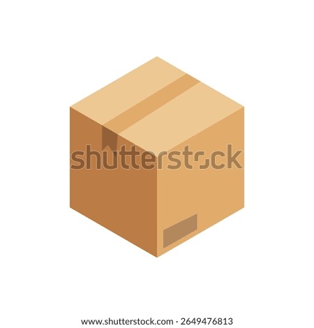 Isometric view of a closed, brown cardboard box with taped seams, casting soft shadows on a white background, creating a simple, neutral ambiance.