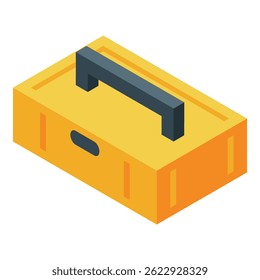 Isometric view of a closed yellow toolbox, ideal for storing and carrying tools for various construction or diy projects