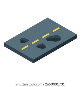 Isometric view of a damaged road surface featuring potholes, highlighting the need for road maintenance and repair