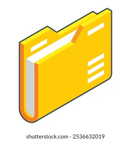 Isometric view of documents folder with label and smooth rounded corner vector illustration.