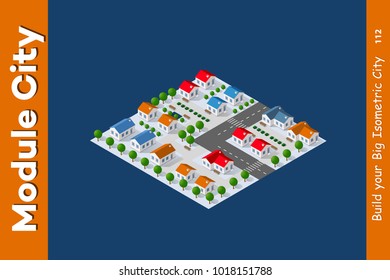 Isometric view of a farm town in the desert natural landscape