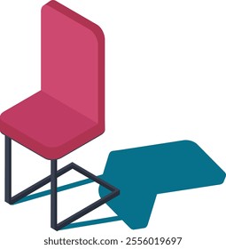 Isometric view featuring a modern pink chair casting a vibrant teal shadow, creating a stylish and minimalist composition against a bright white backdrop