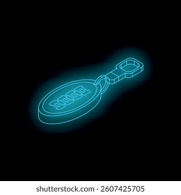 Isometric view of a glowing neon blue keychain with a password, representing security and access in a digital world