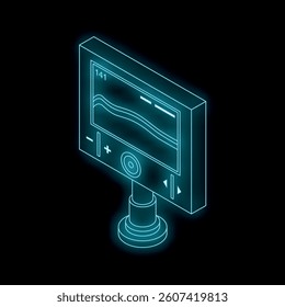 Isometric view of glowing neon echo sounder displaying depth and bottom contour, ideal for fishing and navigation concepts