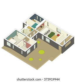 isometric view of the house inside. Vector illustration.