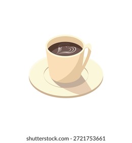 Ilustración de la vista isométrica del café con el remolino del arte del latte del corazón