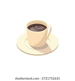 Ilustración de la vista isométrica del café expreso o café oscuro con el arte del latte del corazón