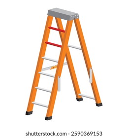 Isometric view of improper portable A-shaped ladder installation. Spreader not installed properly.