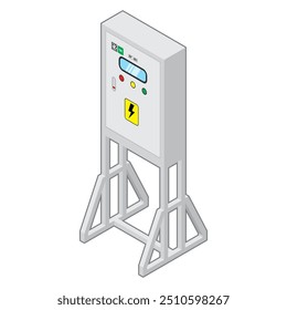 Vista isométrica de la Ilustración vectorial temporal independiente de la caja del panel de distribución eléctrica