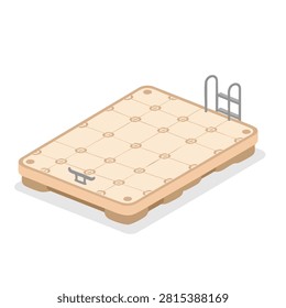An isometric view of a light beige pool cover with a ladder and handle, isolated on a white background