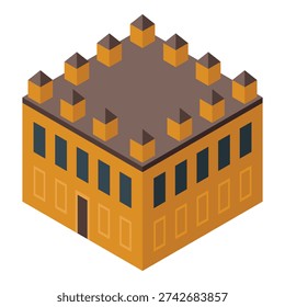 Isometric view of a medieval castle, featuring multiple towers and a fortified structure, evoking a sense of history and grandeur