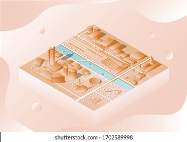 An isometric view of Melbourne City with Yarra River as its center.