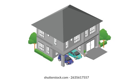 isometric view of modern design house resident