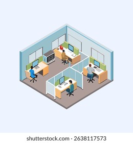 Isometric View of a Modern Office Environment with Employees