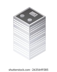 Isometric view of a modern skyscraper with multiple floors, showcasing its architectural design
