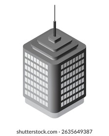 Isometric view of a modern skyscraper with multiple floors, showcasing its architectural design