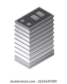 Isometric view of a modern skyscraper with multiple floors, showcasing its architectural design