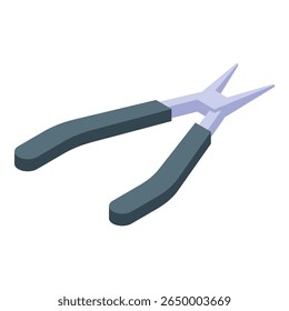 Isometric view of needle nose pliers, ideal for electronics repair, jewelry making, or other delicate tasks requiring precision