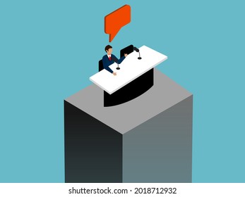 Isometric view of a news commentator, or someone who is dedicated to voiceover and striming.