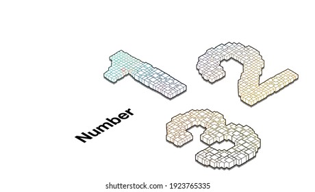 Isometric view of number by using colored lines as component.