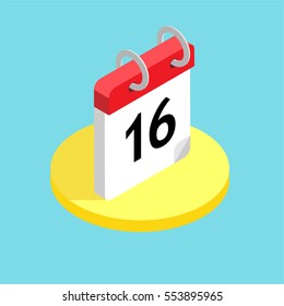 Isometric view on calendar with number 16.