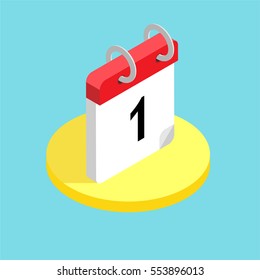 Isometric view on calendar with number 1.