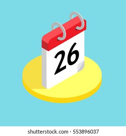 Isometric view on calendar with number 26.