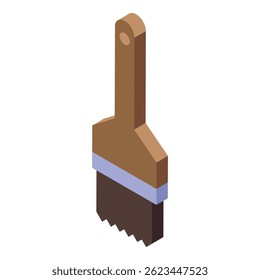 Isometric view of a paint brush, showing the wooden handle and bristles, for painting and decorating projects