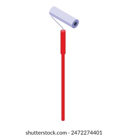 Isometric view of a paint roller with red handle isolated on white background