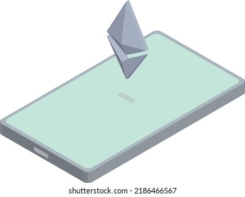 Isometric view of Phone with Ethereum floating on its side