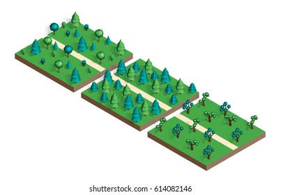 Isometric view projection summer landscape.