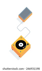 Isometric view of record-player with mono speaker 