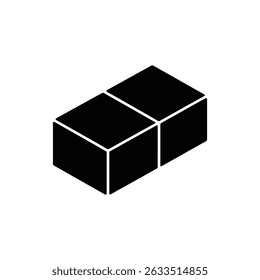 Isometric view shows two black cubes joined. Clean minimalist design with a transparent backdrop, highlighting precise geometric form.