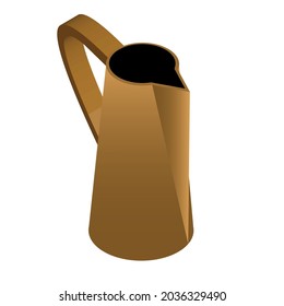 isometric view of a simple, brown ceramic jug or pitcher with a prominent handle and dark interior, isolated on a white background