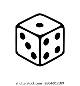 Isometric view of single white dice with black dots on transparent background minimal design