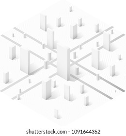 Isometric view of skyscraper office buildings illustration. Commercial real estate for your business. Graphic concept for your design.