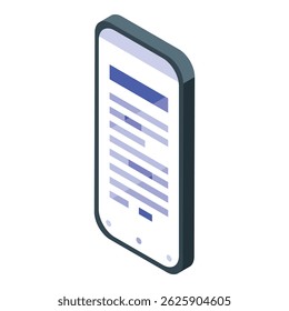 Visualização isométrica de um smartphone que exibe conteúdo de texto, representando leitura móvel, comunicação digital ou acesso a informações on-line