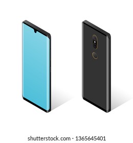 Isometric view of smartphone on white background. Vector illustration