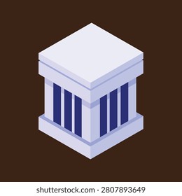 An isometric view of a stylized classical building featuring prominent columns