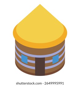 Isometric view of a traditional african tribal hut with a yellow roof