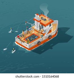 Isometric View Of Tuna Fish Fishing