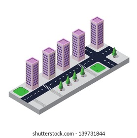 Isometric view of the urban area on the white background