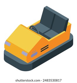 Isometric view of a yellow bumper car, a classic amusement park attraction