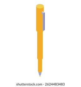 Isometric view of a yellow pen, ideal for illustrating concepts related to writing, drawing, or note taking